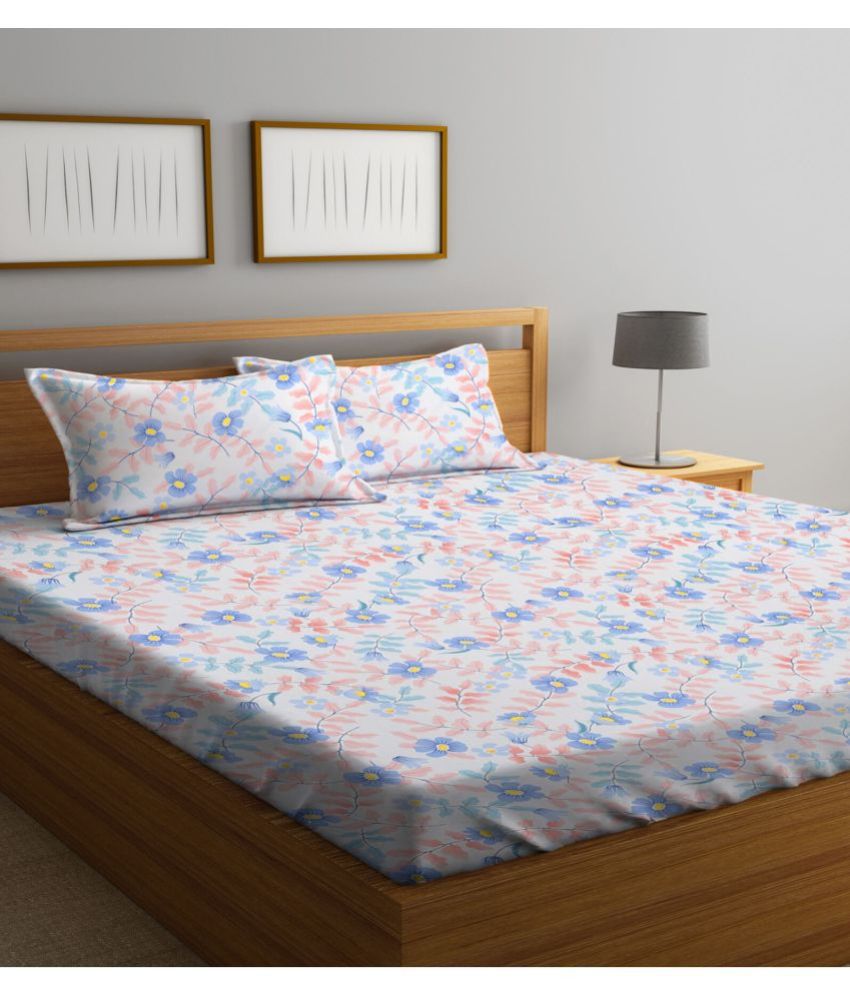     			Klotthe Poly Cotton Floral 1 Double King Size Bedsheet with 2 Pillow Covers - Multicolor