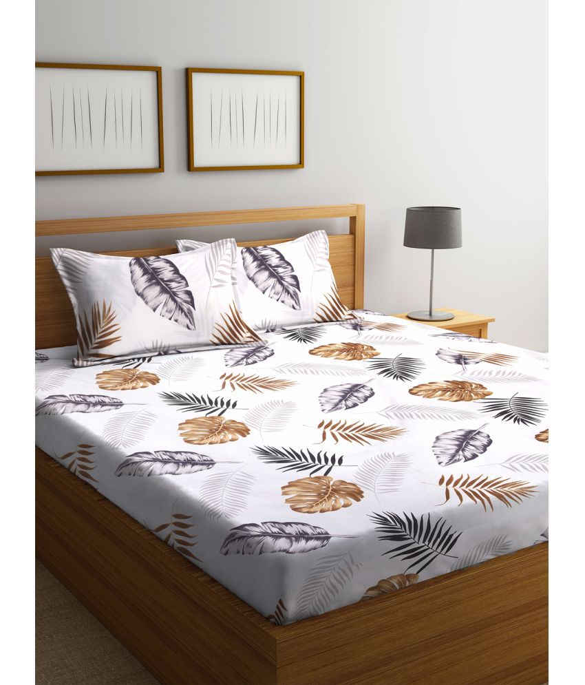     			Klotthe Poly Cotton Nature 1 Double Bedsheet with 2 Pillow Covers - White