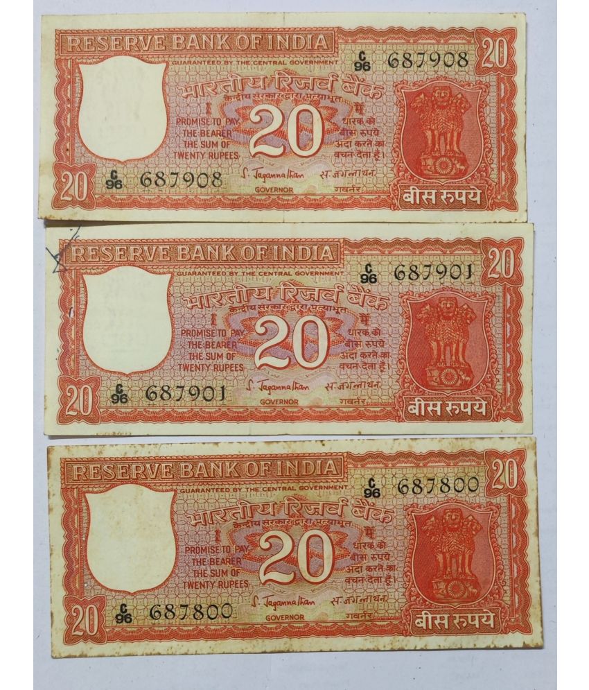     			Most Rare 20 Rupee Parliament Issue Starting Reverse 786 Number 3 PCS Signed By S Jagannathan
