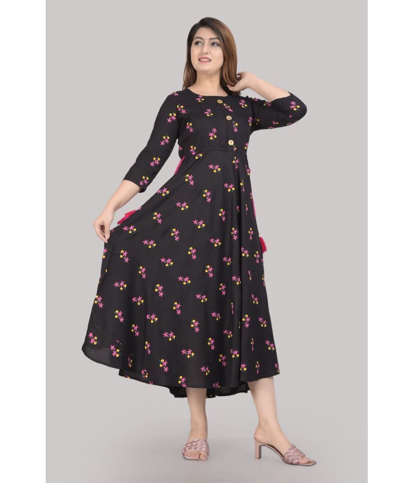     			NUPITAL Rayon Printed Anarkali Women's Kurti - Black ( Pack of 1 )