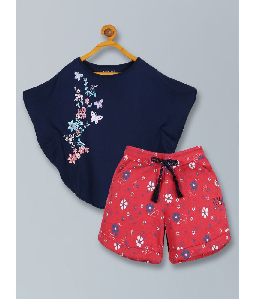     			PLUM TREE Pack of 2 Girls Viscose Top With Shorts ( Navy )