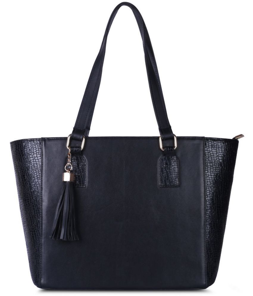     			Style Smith Black Faux Leather Women Tote Handbag-With Free Tassel