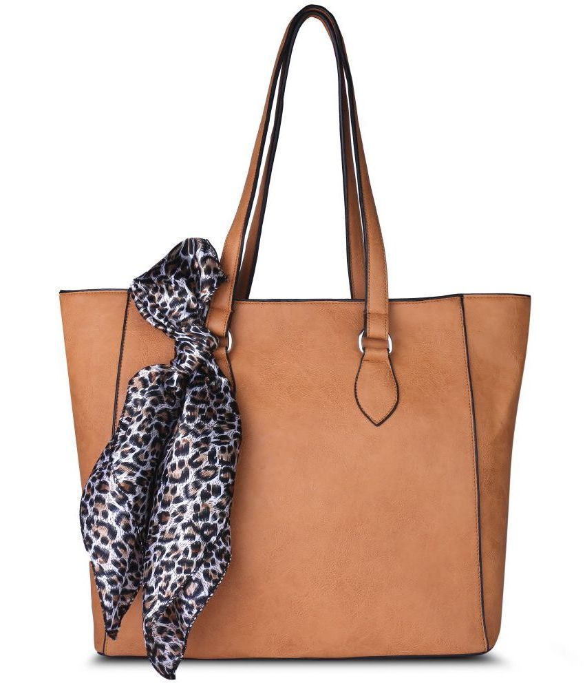     			Style Smith Mustard Faux Leather Women Tote Handbag-With Free Scarf