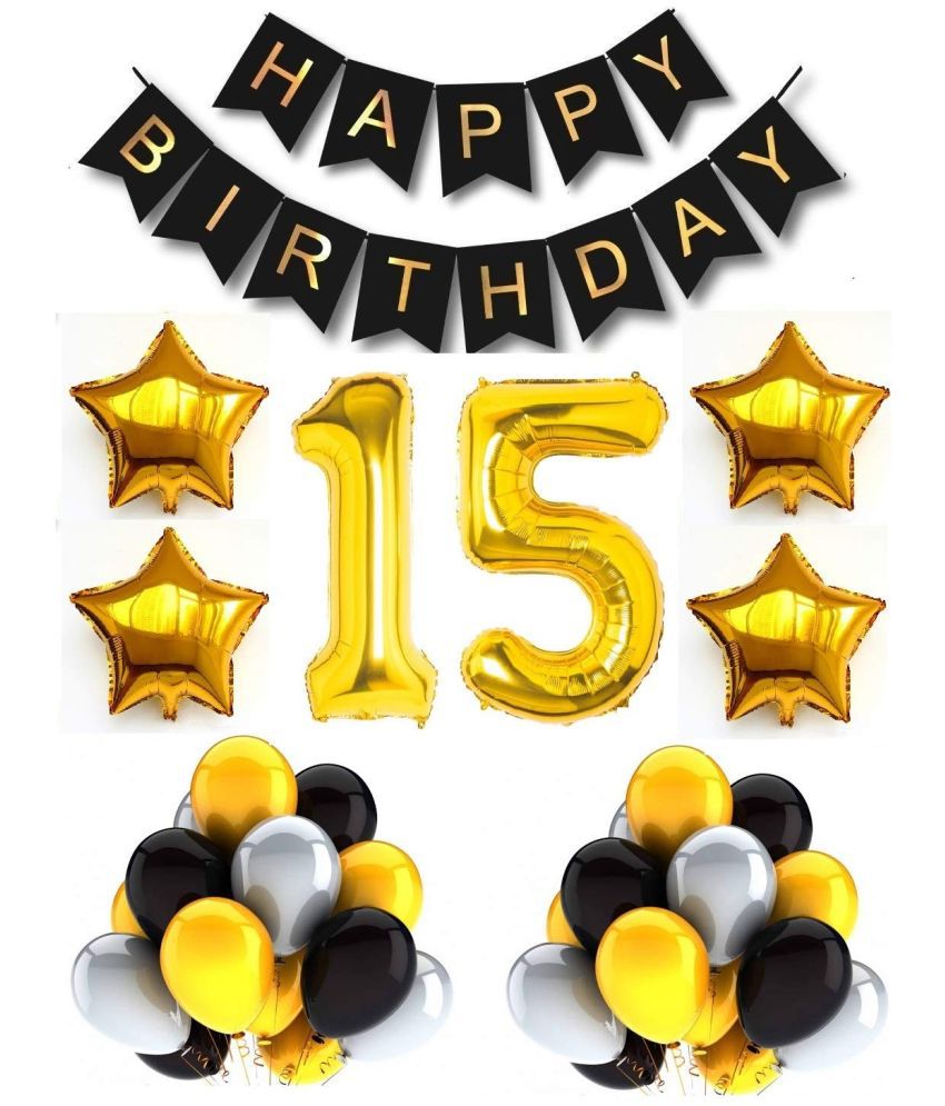     			Urban Classic 15th Birthday Gold-Black-Silver Decoration for Boys, Girl| 15th Birthday Party Decoration