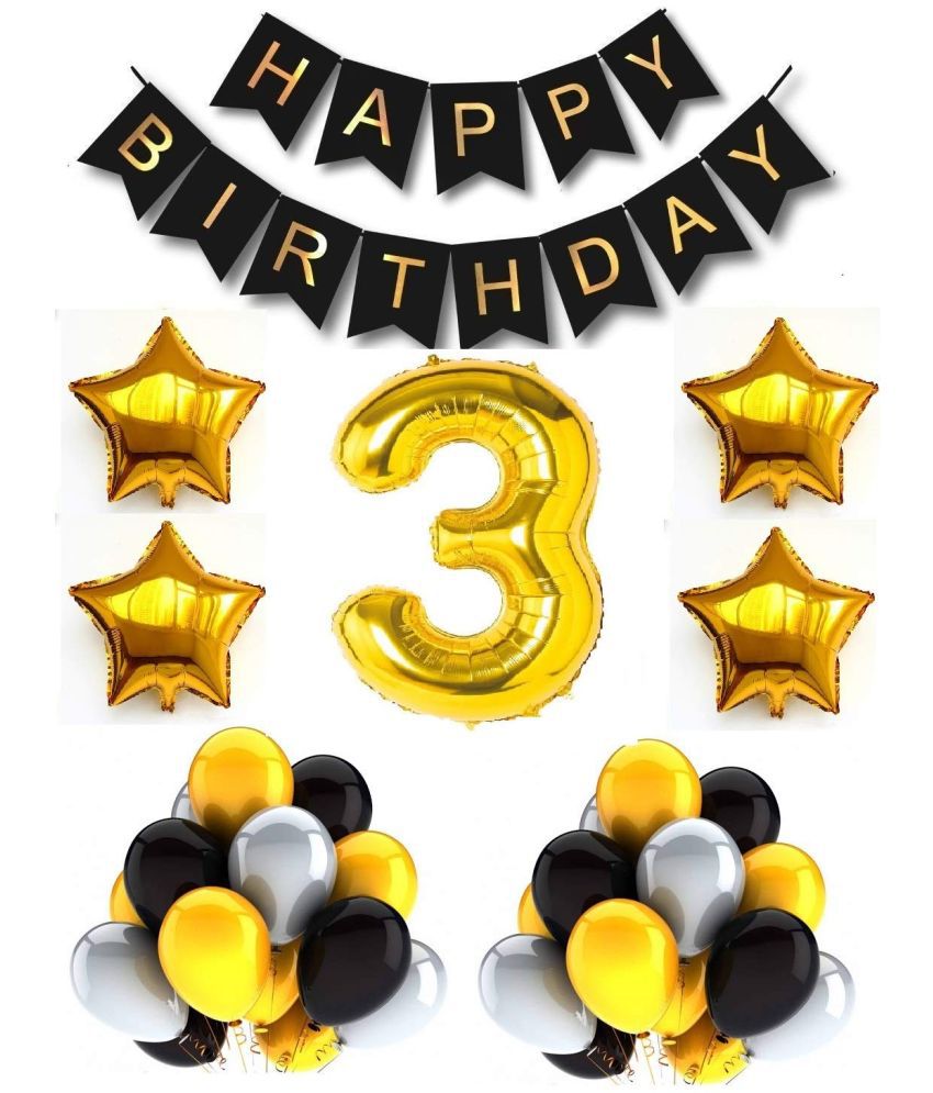     			Urban Classic 3rd Birthday Gold-Black-Silver Decoration for Boys, Girl| 3rd Birthday Party Decoration