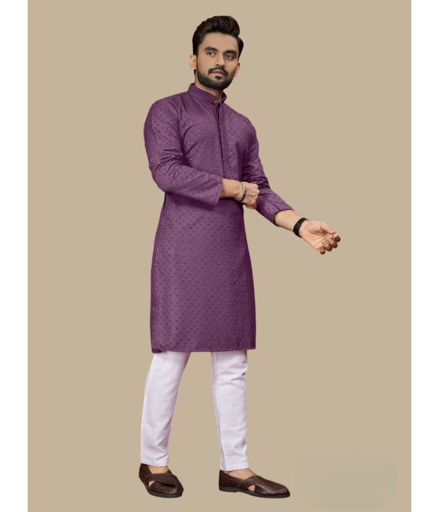     			YUG ART Purple Cotton Regular Fit Men's Kurta Pyjama Set ( Pack of 1 )