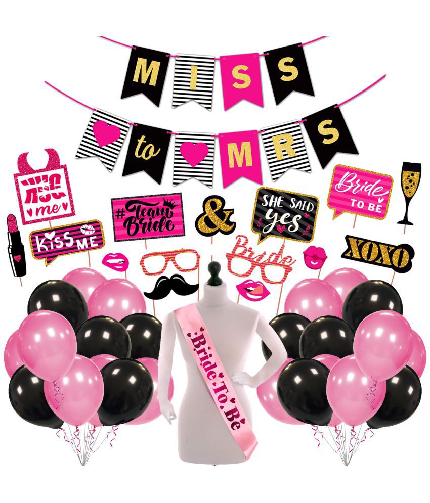     			Zyozi Bachelorette Party / Bridal Shower Decorations Kit / Bridal Shower Decor - Bride to Be Sash, Banner, Photo Booth and Balloon (Pack of 42)