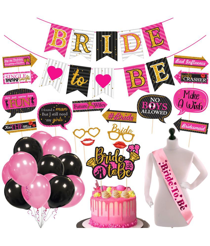     			Zyozi Bridal Shower Party Decorations | Bachelorette Party Decorations | Bachelorette Decorations Kit Supplies - Banner, Photo Booth Props, Cake Topper with Balloons (Pack Of 44)