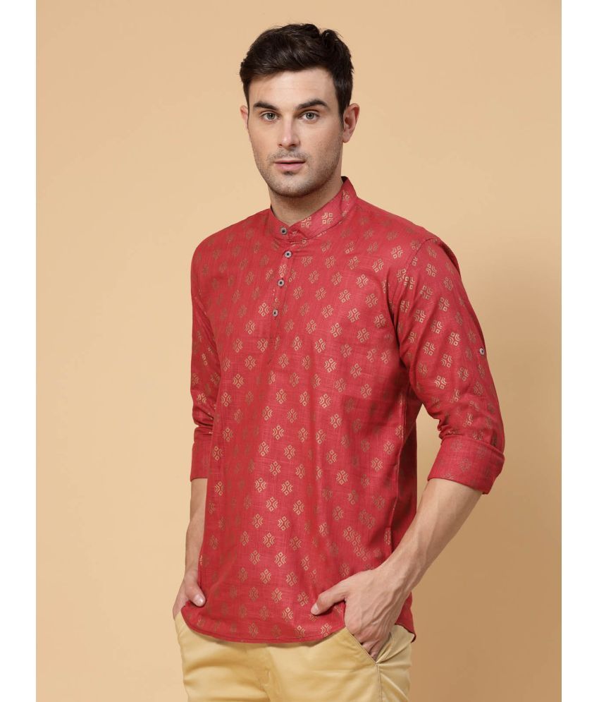     			allan peter Maroon Cotton Men's Regular Kurta ( Pack of 1 )