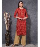 Mamoose Cotton Blend Self Design Straight Women's Kurti - Red ( Pack of 1 )