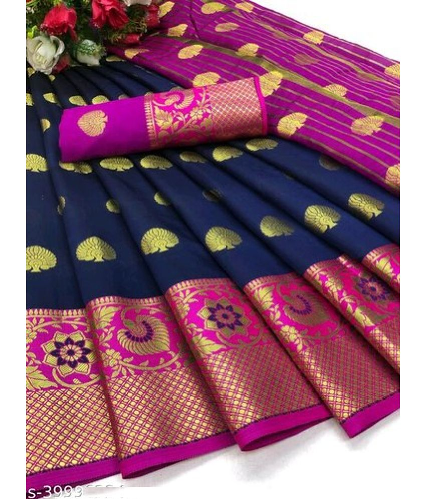     			CARTSHOPY Banarasi Silk Printed Saree With Blouse Piece - Blue ( Pack of 1 )