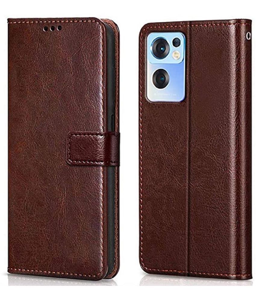     			ClickAway Brown Flip Cover Leather Compatible For Oppo Reno 7 5G ( Pack of 1 )