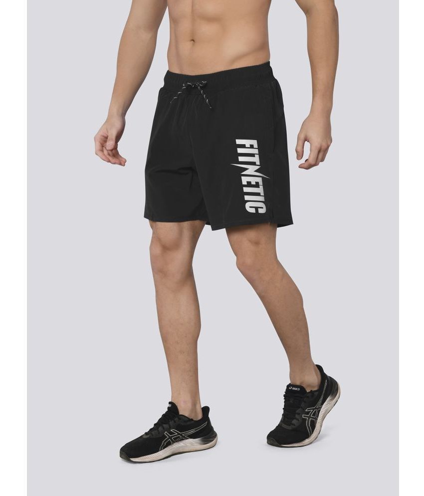     			FITNETIC Black Polyester Men's Shorts ( Pack of 1 )