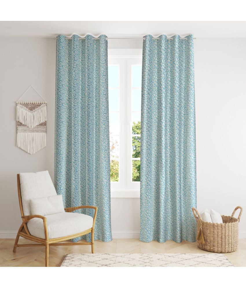     			La Elite Abstract Printed Room Darkening Eyelet Curtain 5 ft ( Pack of 2 ) - Turquoise