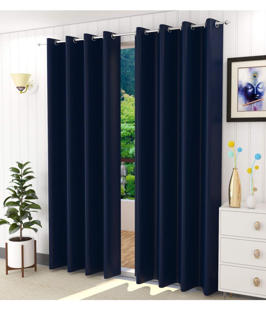     			La Elite Solid Blackout Eyelet Curtain 5 ft ( Pack of 2 ) - Blue
