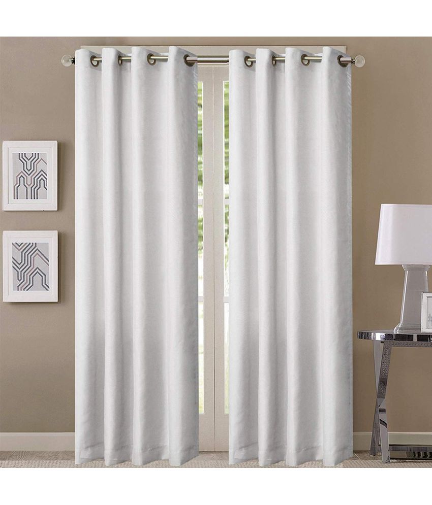     			La Elite Solid Semi-Transparent Eyelet Curtain 5 ft ( Pack of 2 ) - White