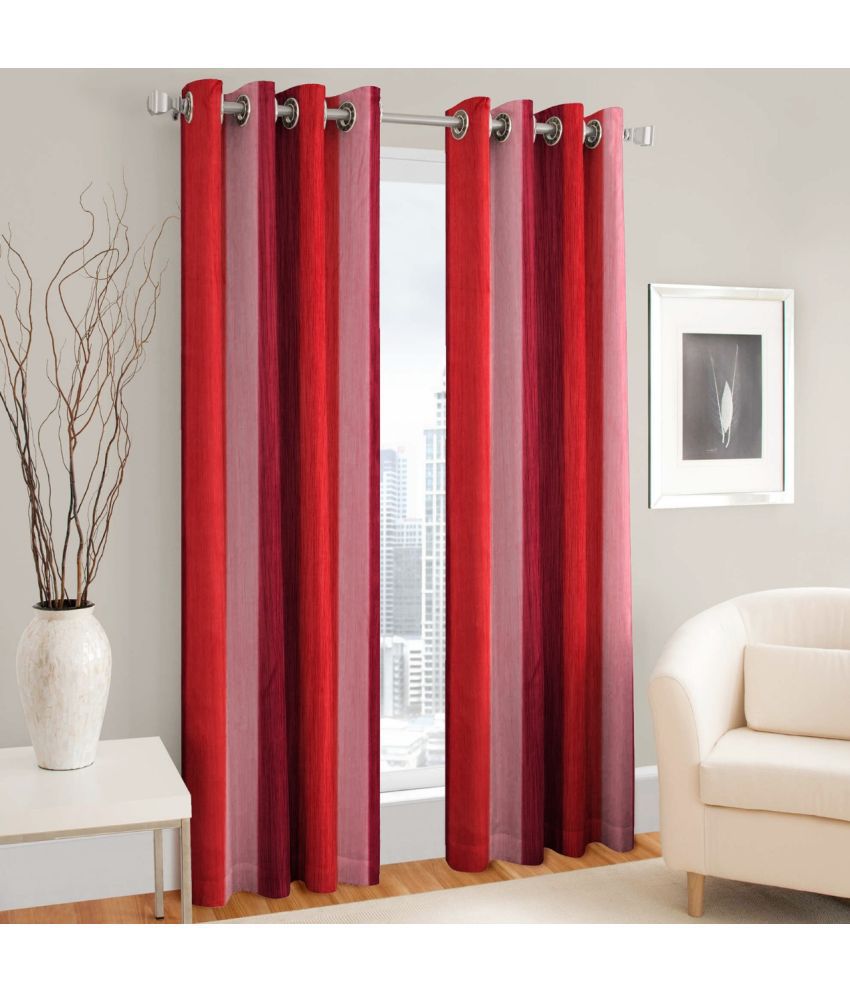     			La Elite Vertical Striped Room Darkening Eyelet Curtain 5 ft ( Pack of 2 ) - Red