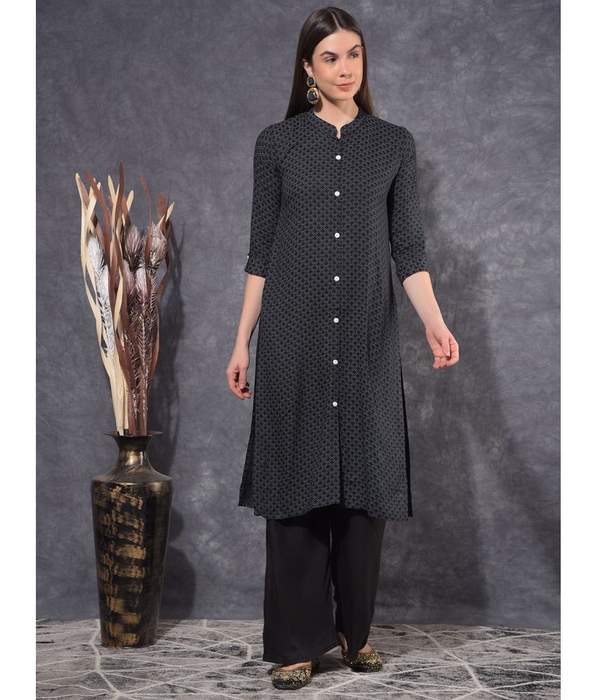     			Mamoose Cotton Blend Self Design Straight Women's Kurti - Black ( Pack of 1 )