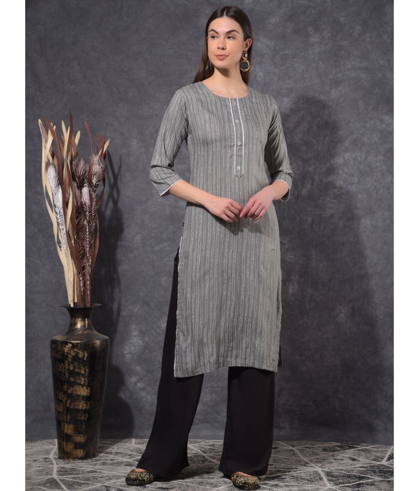     			Mamoose Cotton Blend Self Design Straight Women's Kurti - Grey ( Pack of 1 )