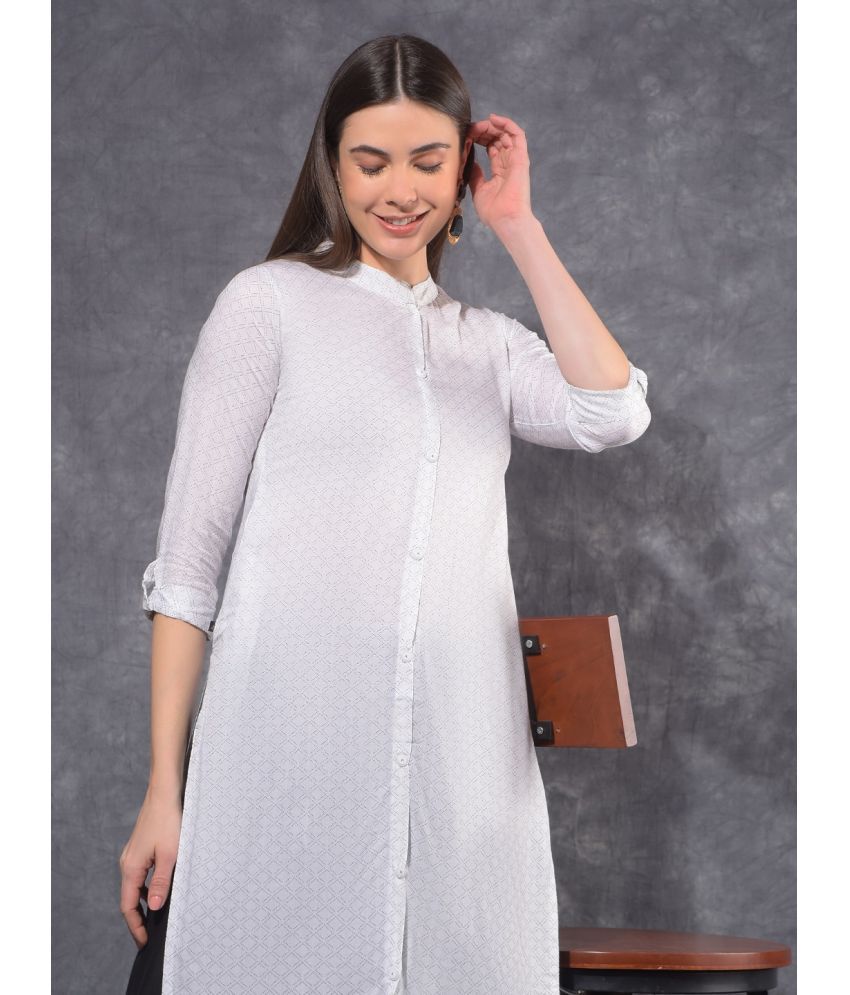     			Mamoose Cotton Blend Self Design Straight Women's Kurti - White ( Pack of 1 )