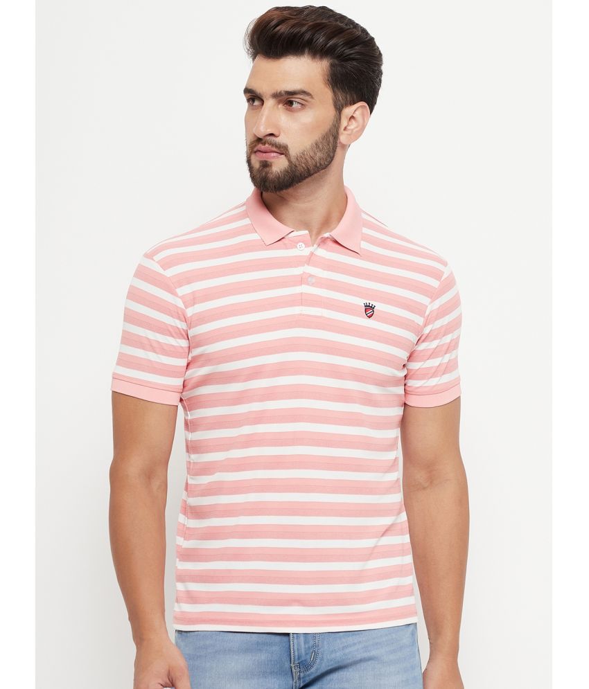     			RELANE Cotton Blend Regular Fit Striped Half Sleeves Men's Polo T Shirt - Pink ( Pack of 1 )