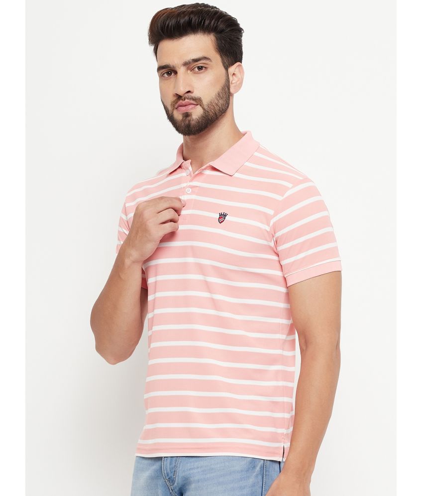     			RELANE Pack of 1 Cotton Blend Regular Fit Striped Half Sleeves Men's Polo T Shirt ( Pink )