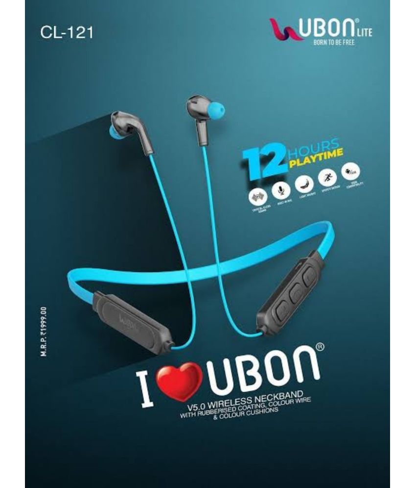     			UBON CL-121 Bluetooth Bluetooth Neckband On Ear 12 Hours Playback Active Noise cancellation IPX4(Splash & Sweat Proof) Blue
