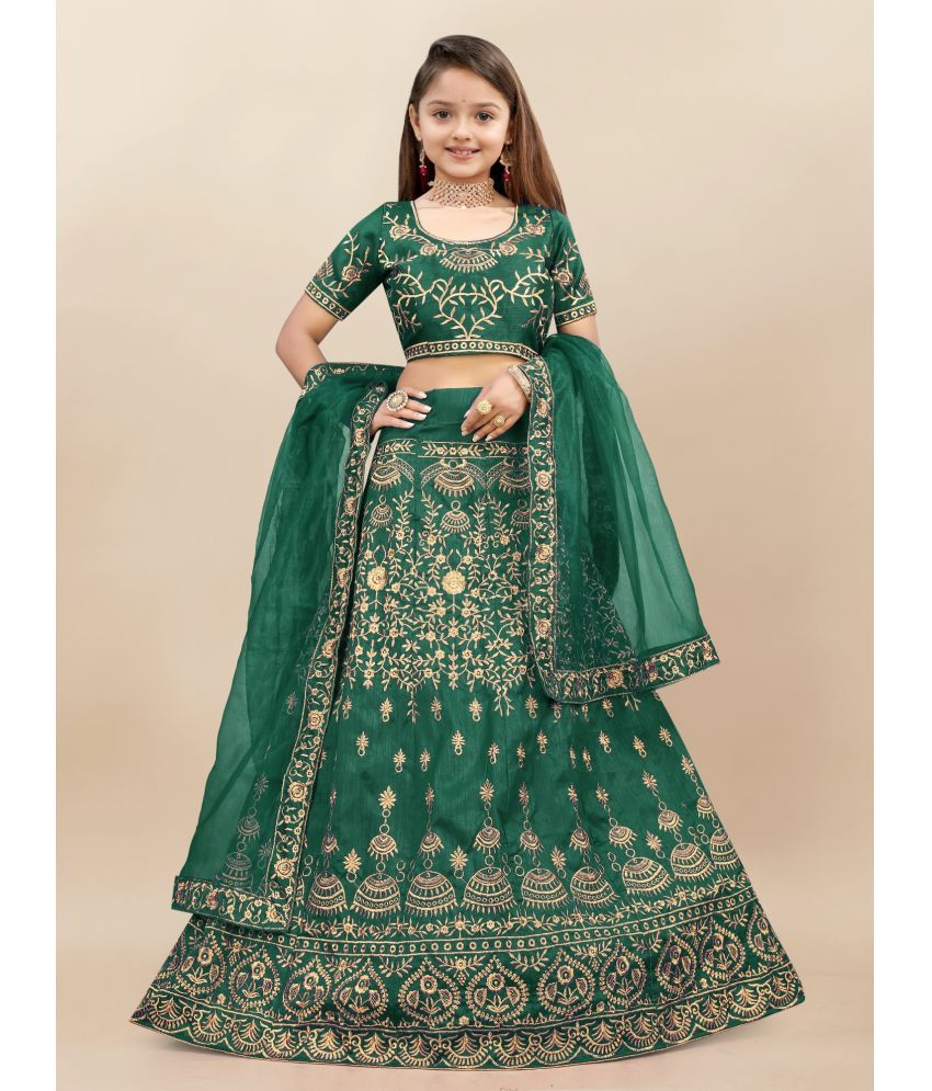     			Aika Silk Lehenga Choli Set For Girls ( Pack of 1 , Green )