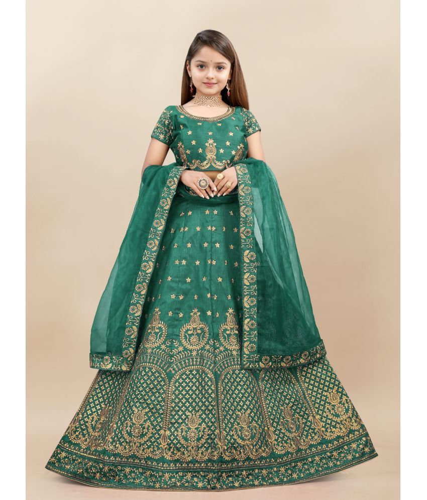     			Aika Silk Lehenga Choli Set For Girls ( Pack of 1 , Green )