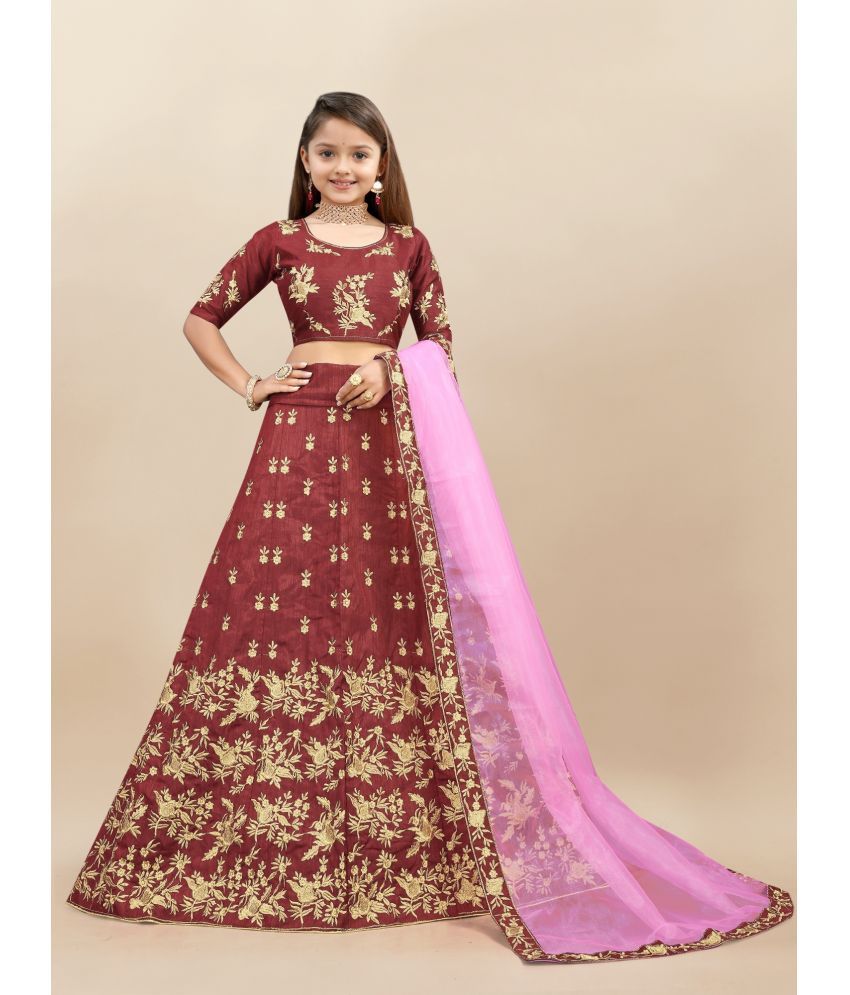     			Apnisha Silk Lehenga Choli Set For Girls ( Pack of 1 , Maroon )