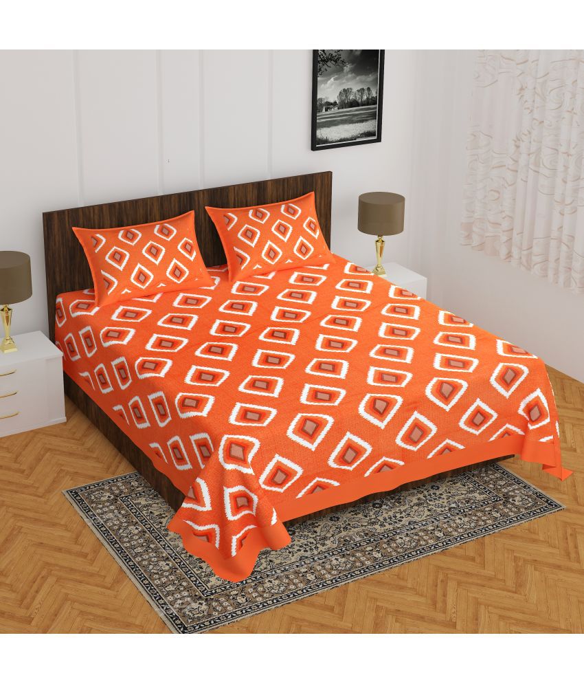     			CLOTHOLOGY Cotton Ethnic 1 Double Bedsheet with 2 Pillow Covers - Orange
