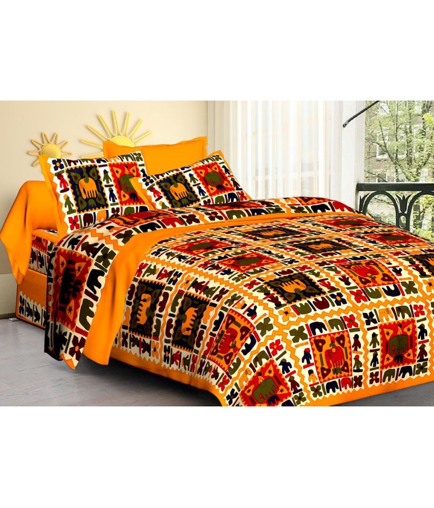     			CLOTHOLOGY Cotton Geometric 1 Double Bedsheet with 2 Pillow Covers - Multicolor