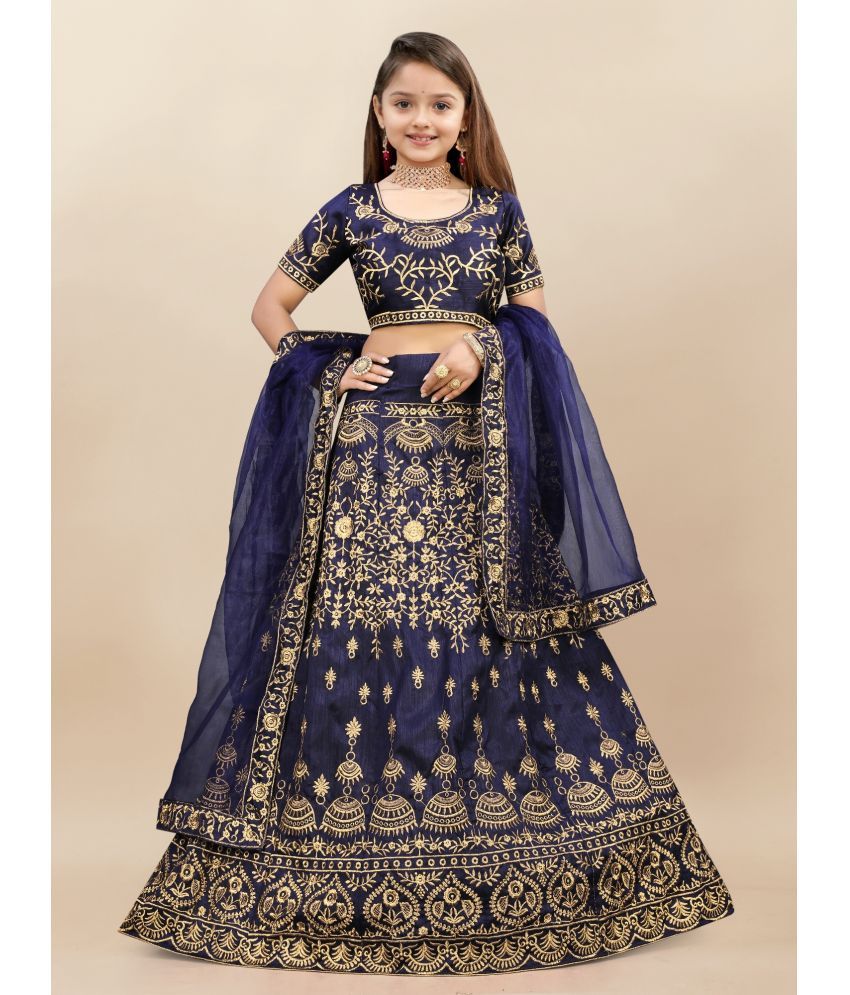     			JULEE Silk Lehenga Choli Set For Girls ( Pack of 1 , Blue )