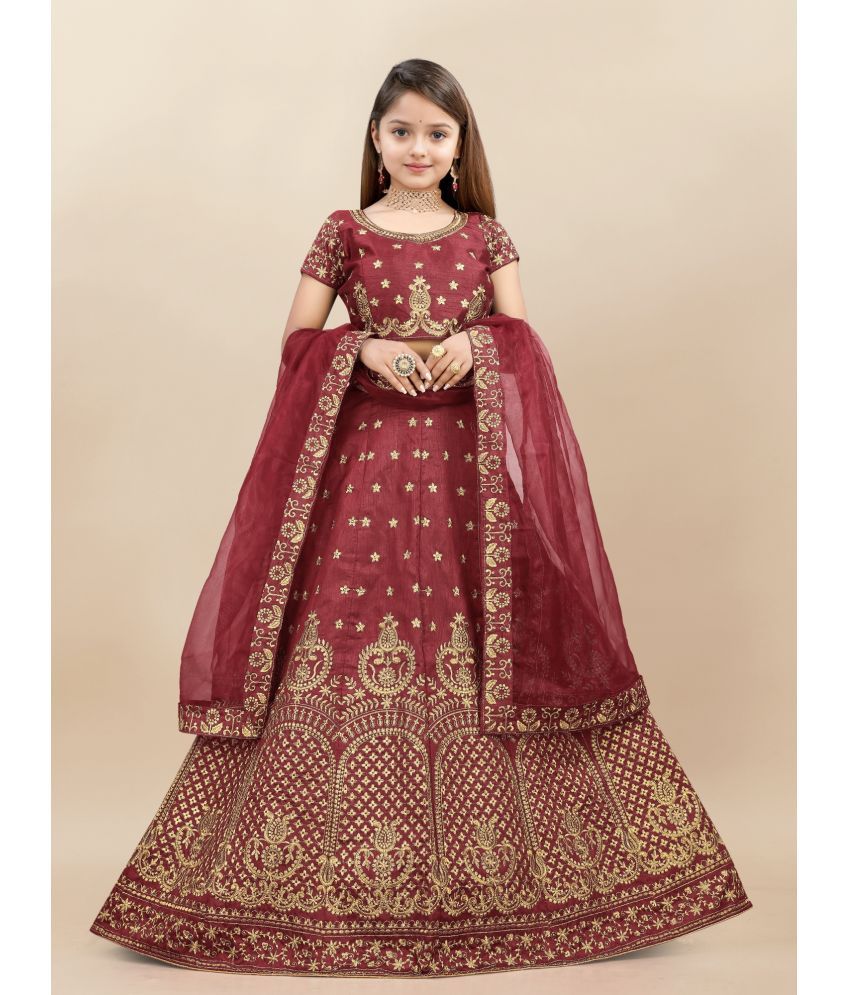     			JULEE Silk Lehenga Choli Set For Girls ( Pack of 1 , Maroon )