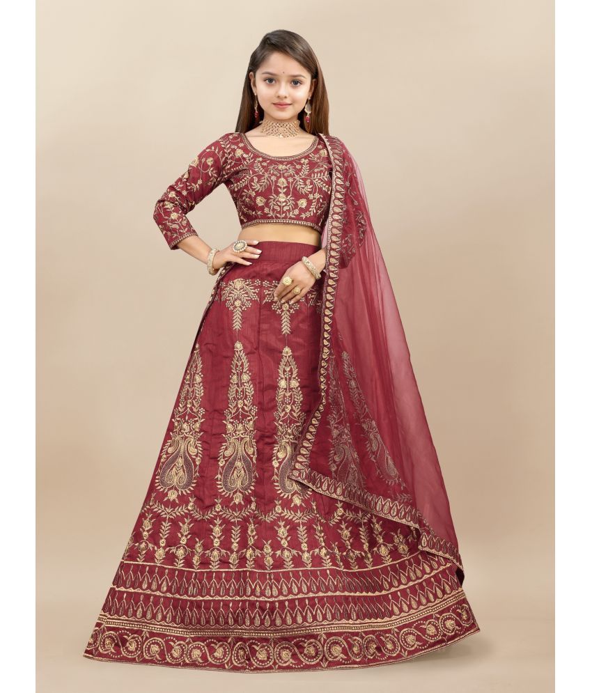     			JULEE Maroon Silk Girls Lehenga Choli Set ( Pack of 1 )