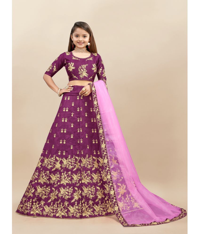     			JULEE Silk Lehenga Choli Set For Girls ( Pack of 1 , Purple )