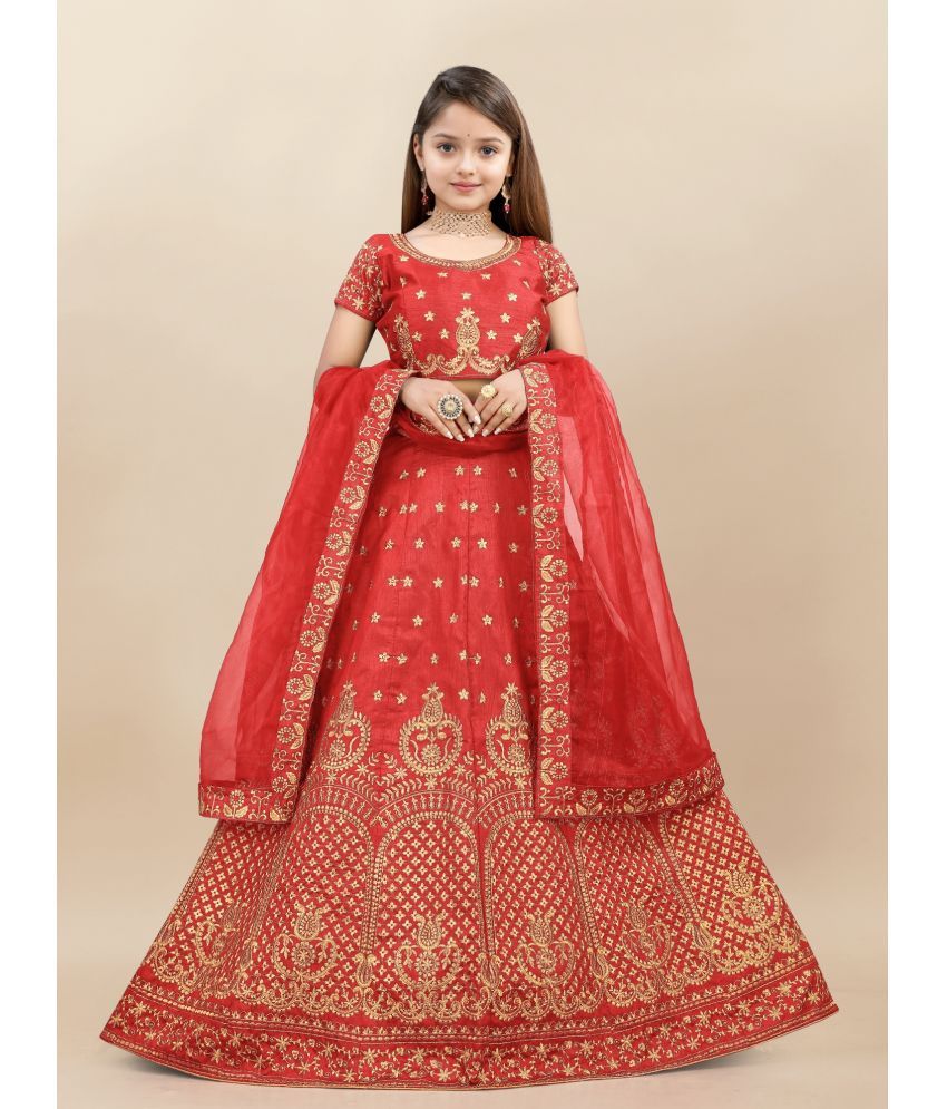     			JULEE Silk Lehenga Choli Set For Girls ( Pack of 1 , Red )