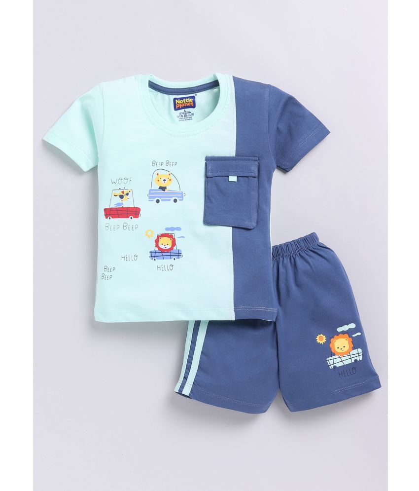     			Nottie planet Blue Cotton Baby Boy Top & Shorts ( Pack of 1 )