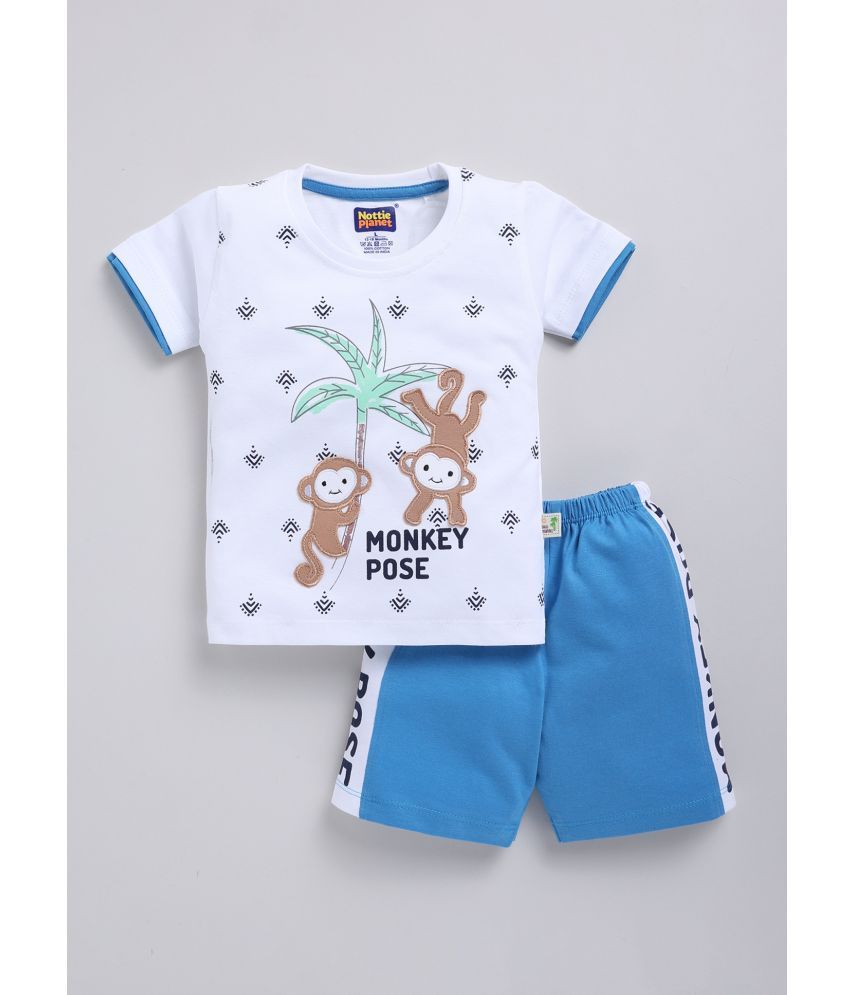     			Nottie planet White Cotton Boys T-Shirt & Shorts ( Pack of 1 )