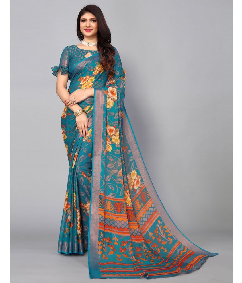     			Satrani Brasso Printed Saree With Blouse Piece - Rama ( Pack of 1 )