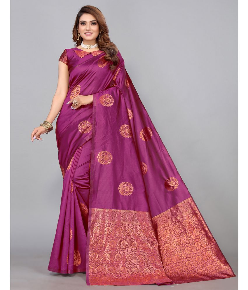     			Satrani Silk Woven Saree With Blouse Piece - Purple ( Pack of 1 )