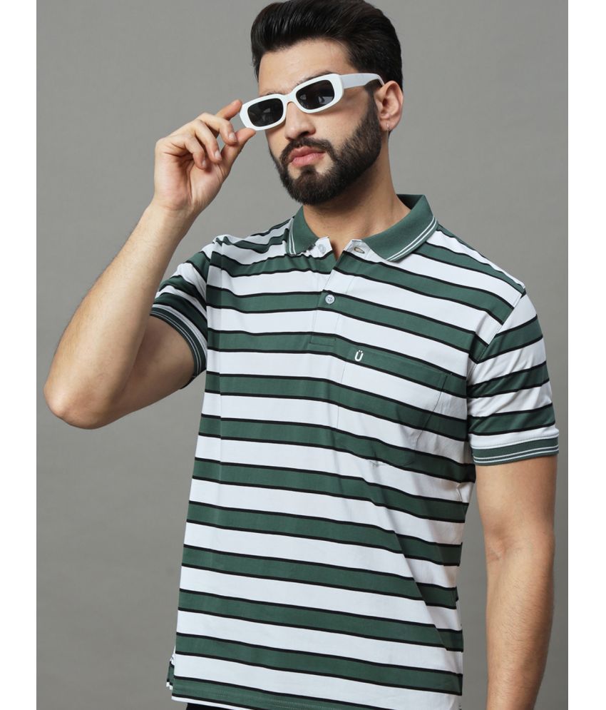     			UNIBERRY Cotton Blend Regular Fit Striped Half Sleeves Men's Polo T Shirt - Green ( Pack of 1 )