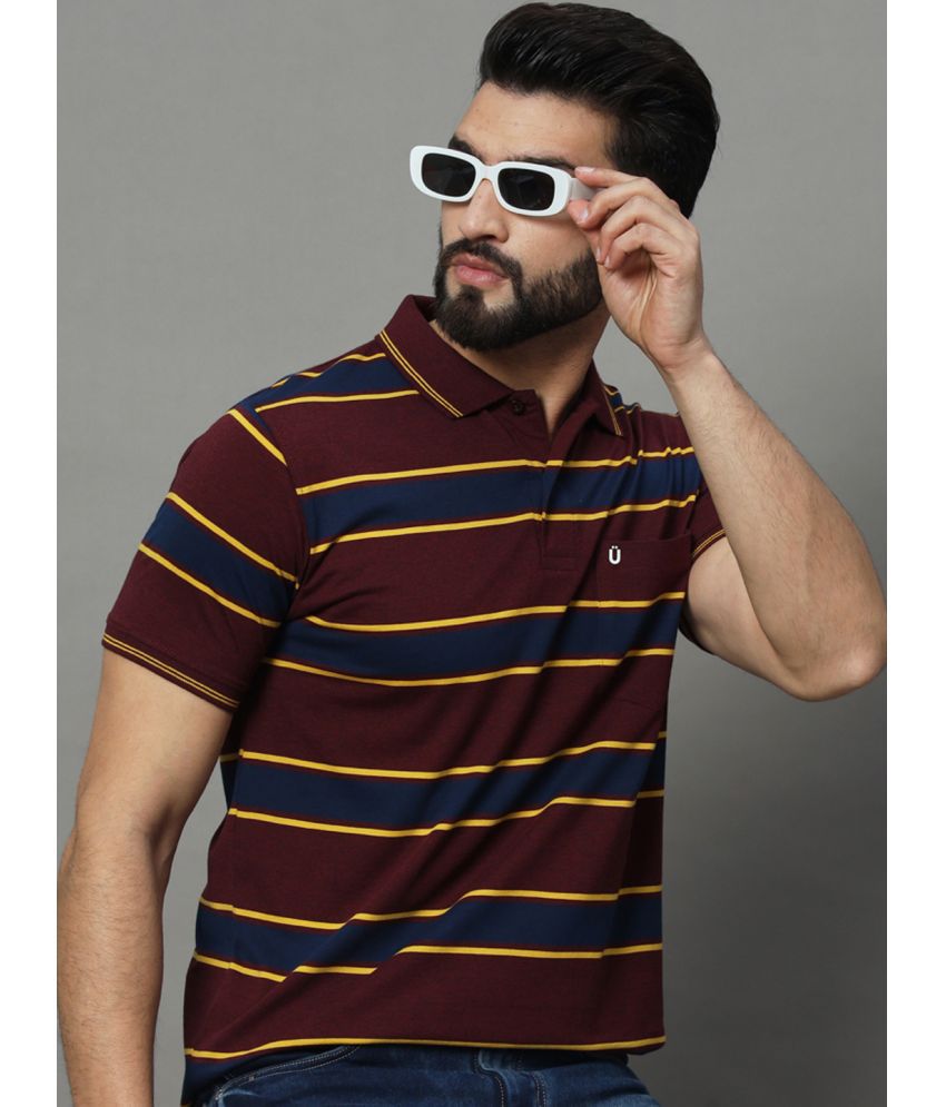     			UNIBERRY Cotton Blend Regular Fit Striped Half Sleeves Men's Polo T Shirt - Maroon ( Pack of 1 )