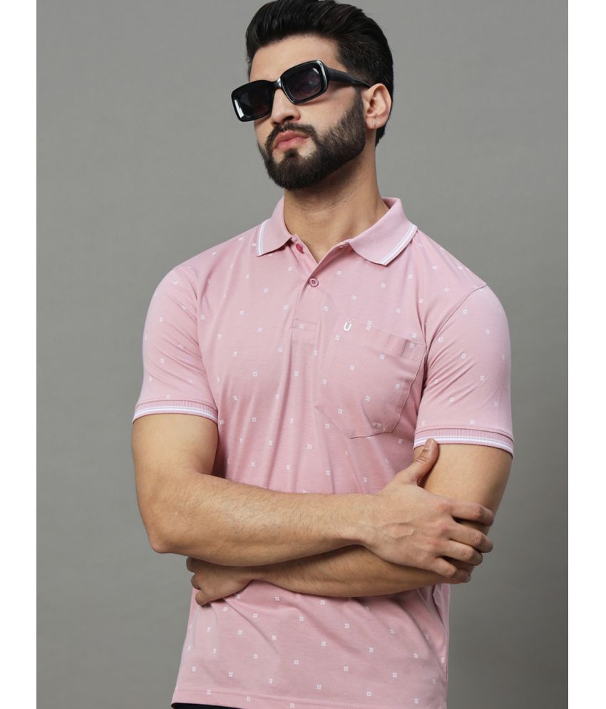     			UNIBERRY Cotton Blend Regular Fit Printed Half Sleeves Men's Polo T Shirt - Pink ( Pack of 1 )