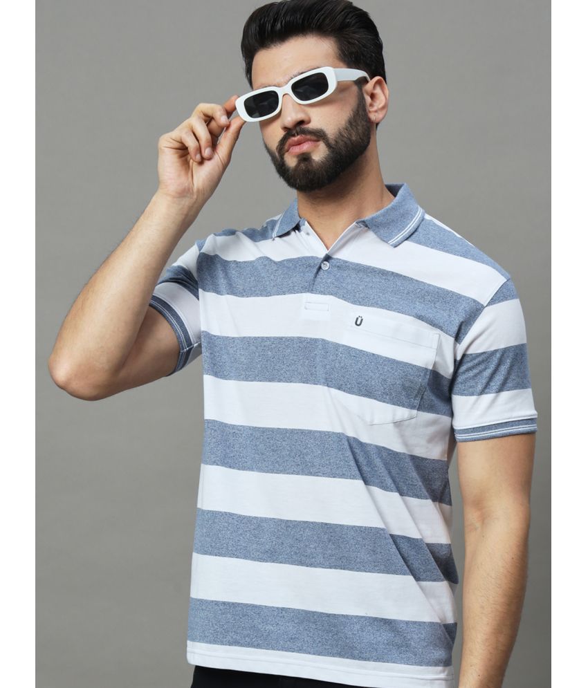     			UNIBERRY Cotton Blend Regular Fit Striped Half Sleeves Men's Polo T Shirt - Light Blue ( Pack of 1 )