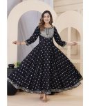 Lee Moda Rayon Embroidered Anarkali Women's Kurti - Black ( Pack of 1 )