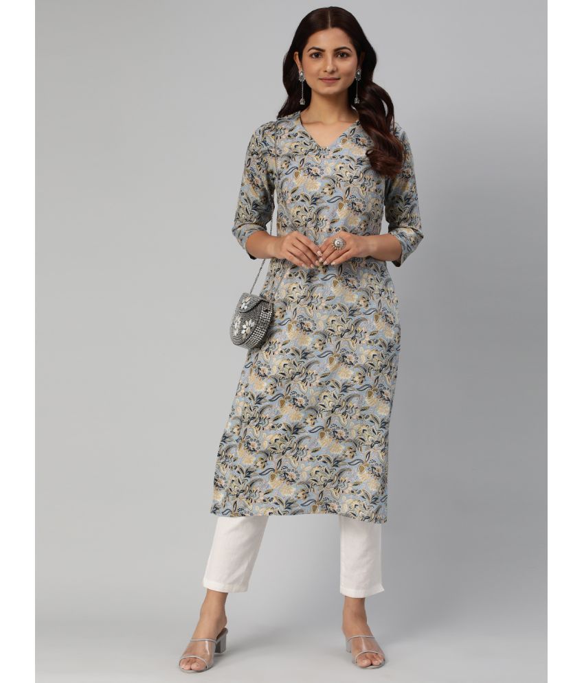     			Aarrah Rayon Printed Straight Women's Kurti - Blue ( Pack of 1 )