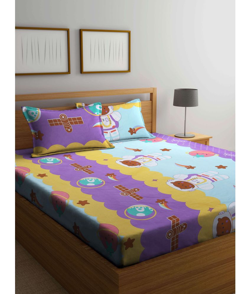     			FABINALIV Poly Cotton Animal 1 Double Bedsheet with 2 Pillow Covers - Purple