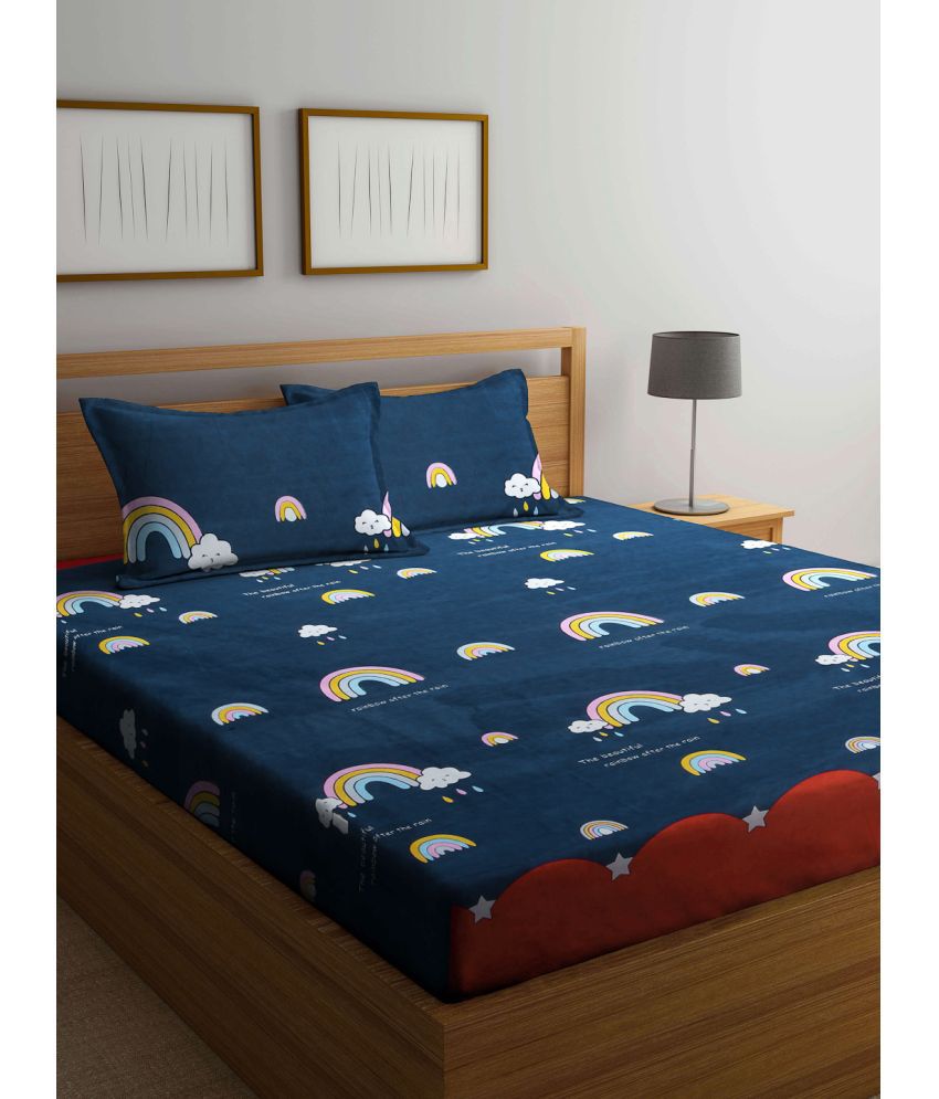     			FABINALIV Poly Cotton Animal 1 Double Bedsheet with 2 Pillow Covers - Navy Blue
