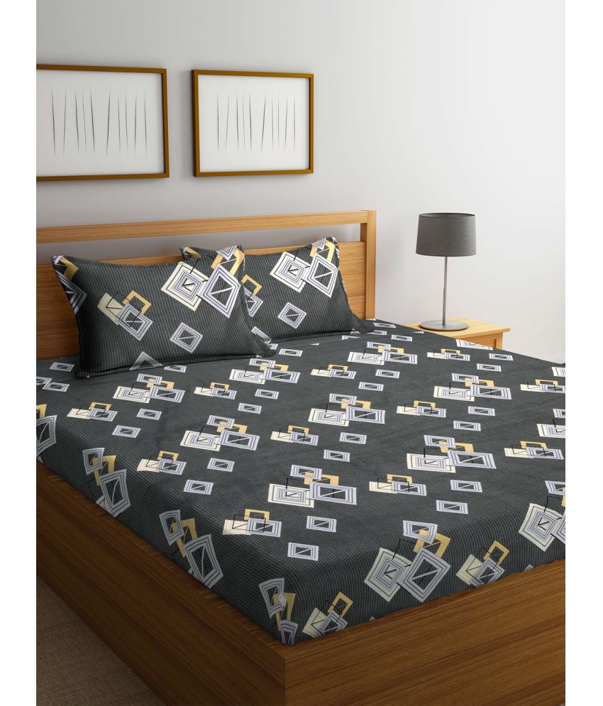     			FABINALIV Poly Cotton Geometric 1 Double Bedsheet with 2 Pillow Covers - Grey